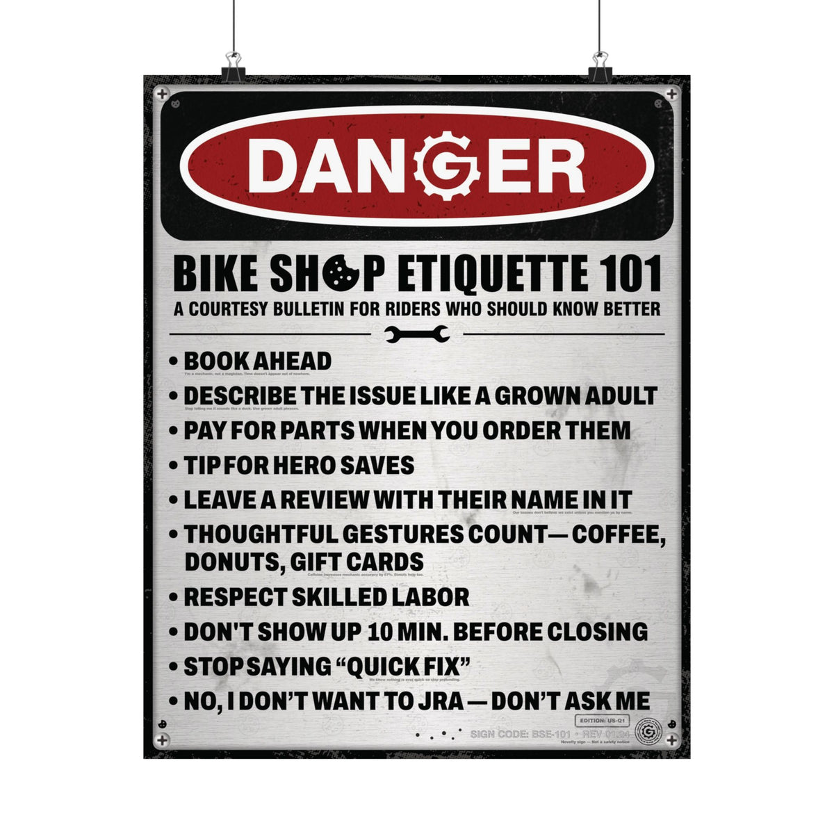 US Safety Sign Edition (Q1) — Bike Shop Etiquette 101
