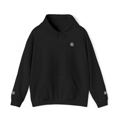 Black OGSON pullover hoodie with small white chest gear G logo and sleeve details